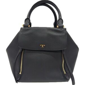 Tory Burch Half-Moon Leather Satchel Tote Handbag Purse Blue Convertible